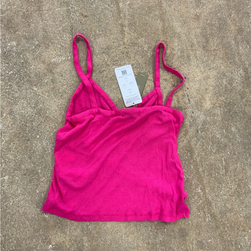 J. Crew Bright Fuchsia Hot Pink Vintage rib henley tank top shirt  OBO - Picture 8 of 9